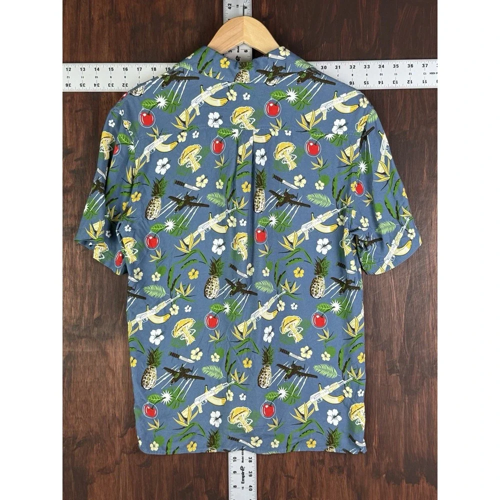 Grunt Style Button Up Shirt Hawaiian Tropical All Over Print Military Mens Small